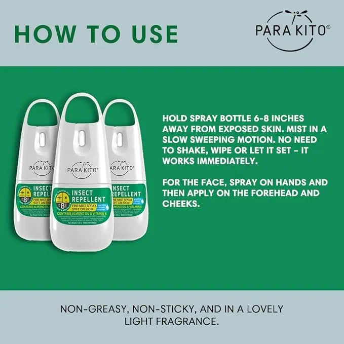 PARAKITO Mosquito, Ticks & Insect Spray- DEET Free, Citronella Essential Oil, Water & Sweat Resistant, Mosquito Bite Protection in Camping, Hiking, Travel Outdoor Activities (2.2oz (3 Pack))