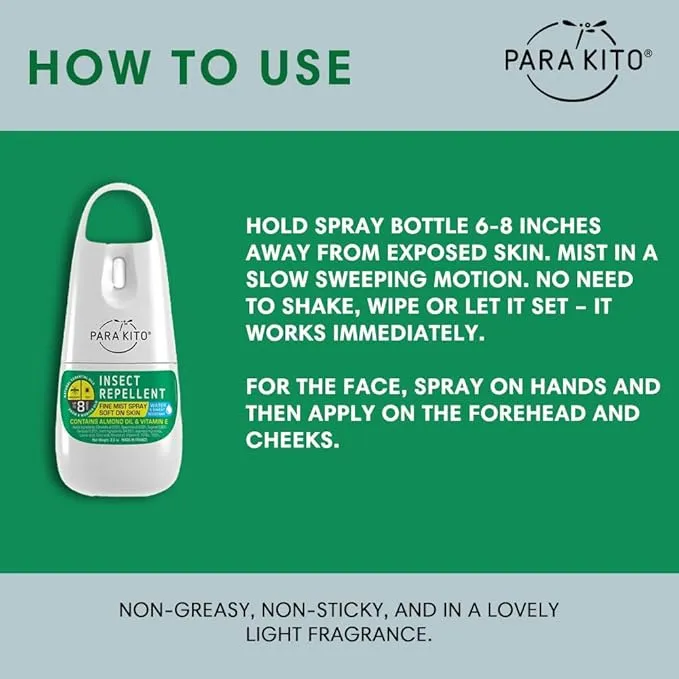 PARA'KITO Mosquito, Ticks & Insect Spray- DEET Free, Citronella Essential Oil, Water & Sweat Resistant, Mosquito Bite Protection in Camping, Hiking, Travel Outdoor Activities (2.2oz)