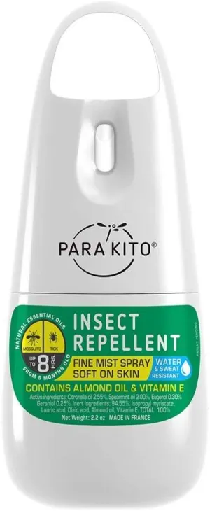 PARA'KITO Mosquito, Ticks & Insect Spray- DEET Free, Citronella Essential Oil, Water & Sweat Resistant, Mosquito Bite Protection in Camping, Hiking, Travel Outdoor Activities (2.2oz)