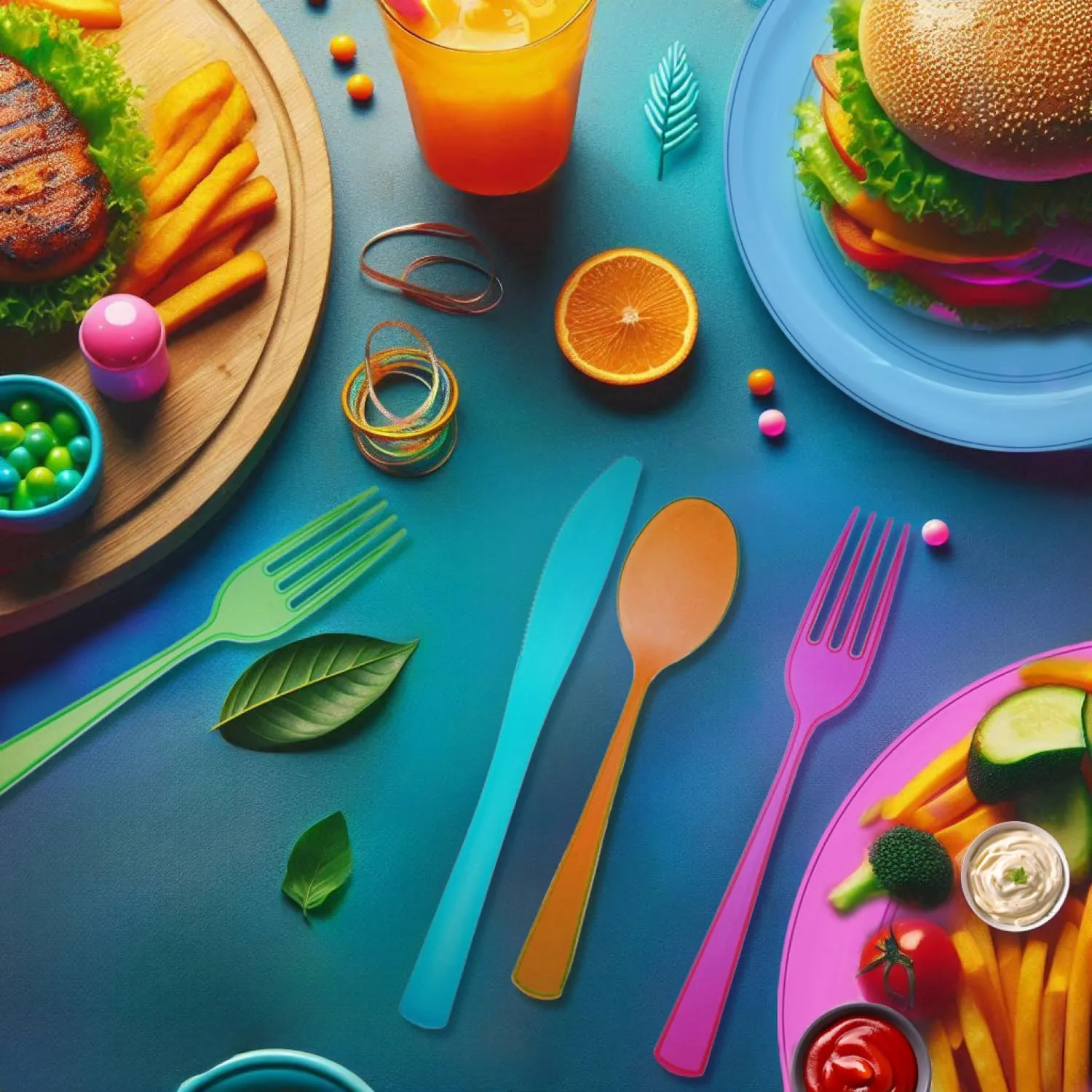 Party Essentials Heavy-Duty Hard Plastic Cutlery Combo Pack, 144 Pieces/48 Place Settings, Assorted Neon Brights