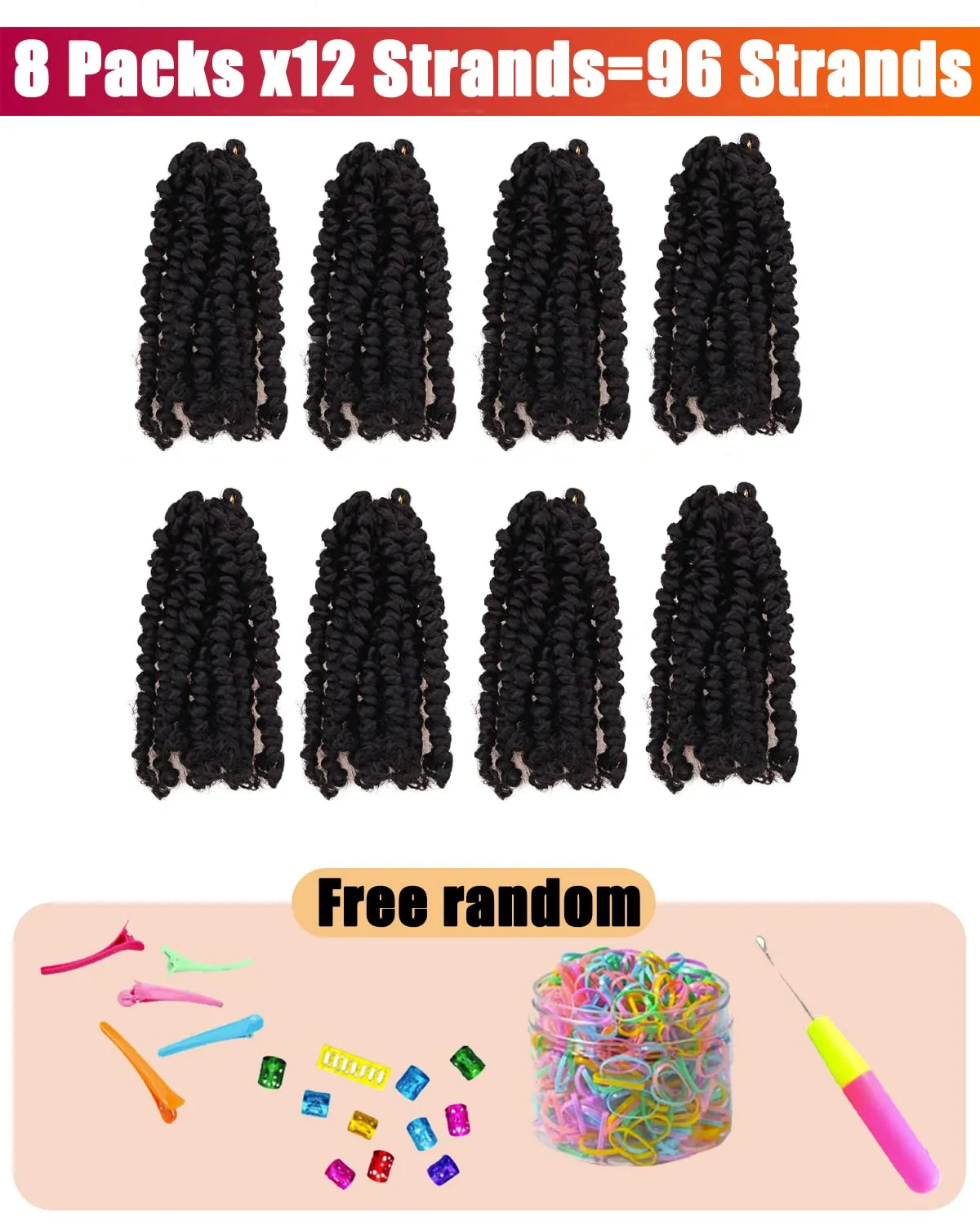Passion Twist Hair-Pre-twisted Passion Twists,Pre-Looped Crochet Braids Made Of Bohemian Hair Synthetic Braiding Hair Extensions (8 Inch(Pack of 8), 1B)