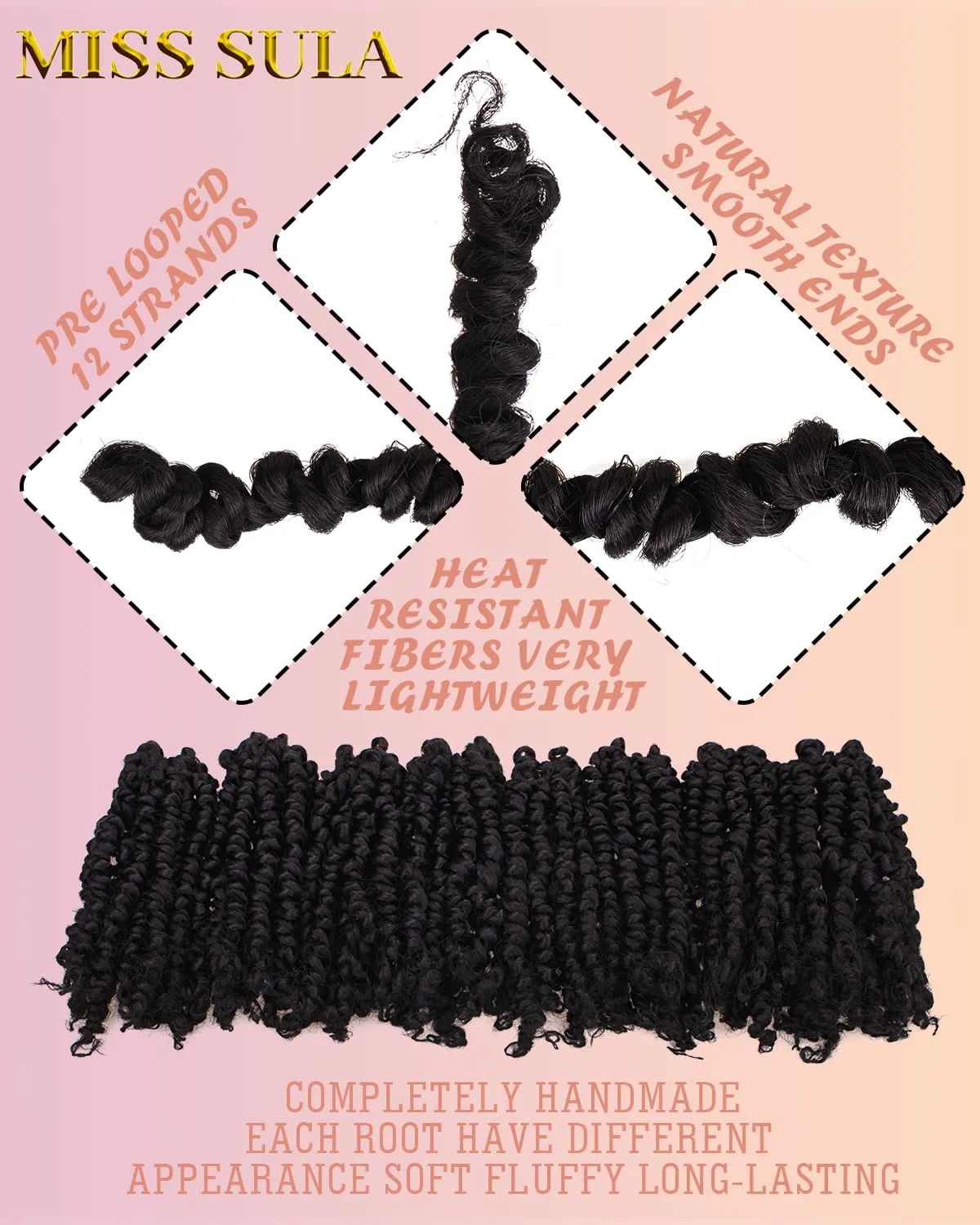 Passion Twist Hair-Pre-twisted Passion Twists,Pre-Looped Crochet Braids Made Of Bohemian Hair Synthetic Braiding Hair Extensions (8 Inch(Pack of 8), 1B)