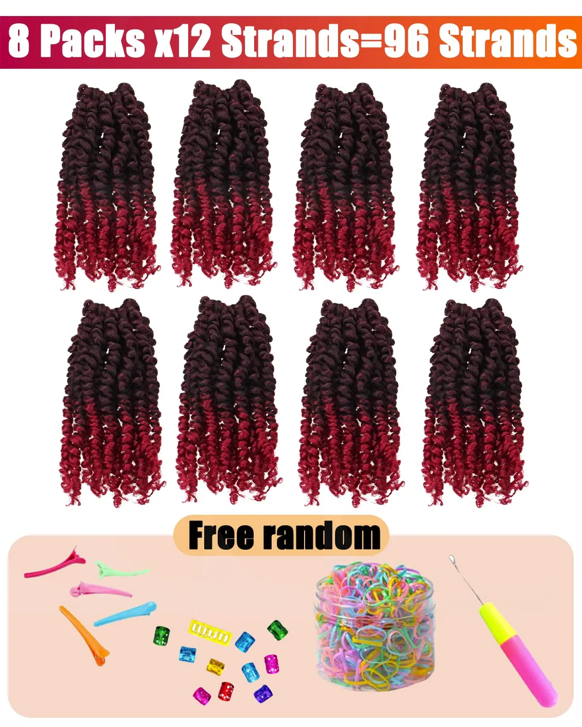 Passion Twist Hair-Pre-twisted Passion Twists,Pre-Looped Crochet Braids Made Of Bohemian Hair Synthetic Braiding Hair Extensions (8 Inch(Pack of 8), TBUG)
