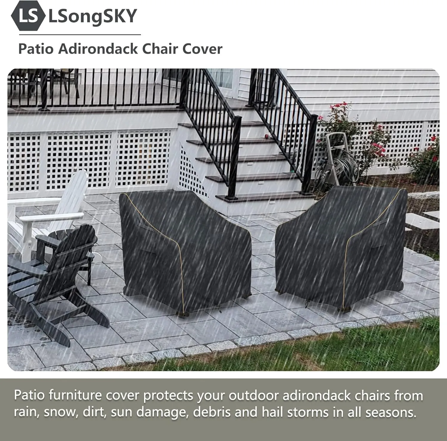 Patio Adirondack Chair Cover 2 Pack,Waterproof Heavy Duty Outdoor Chair Covers,Patio Adirondack Chair Cover for Outdoor Chair,(30W x 34 D x 36 H inches),Black