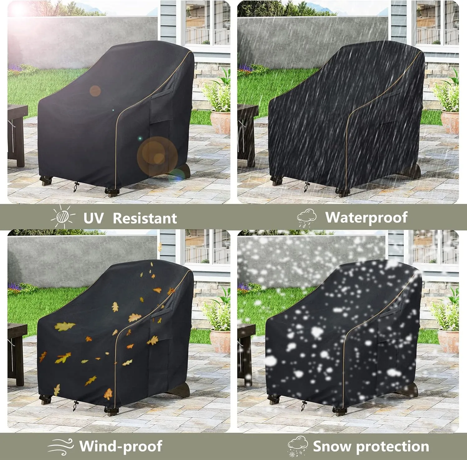 Patio Adirondack Chair Cover 2 Pack,Waterproof Heavy Duty Outdoor Chair Covers,Patio Adirondack Chair Cover for Outdoor Chair,(30W x 34 D x 36 H inches),Black