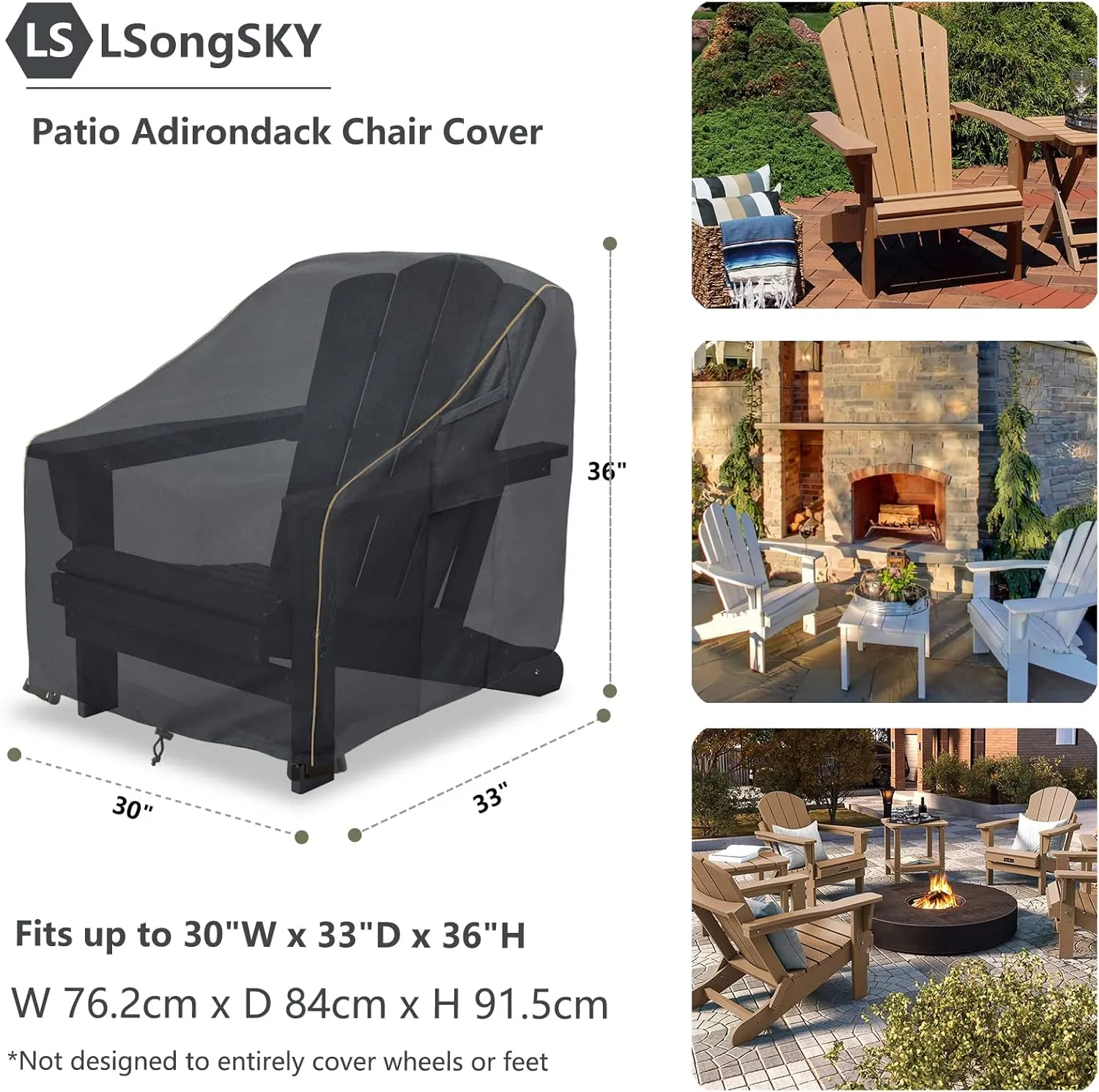 Patio Adirondack Chair Cover 2 Pack,Waterproof Heavy Duty Outdoor Chair Covers,Patio Adirondack Chair Cover for Outdoor Chair,(30W x 34 D x 36 H inches),Black