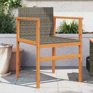 Patio Chairs 2 Pack Gray Poly Rattan & Solid Wood Outdoor Lounge Chairs for Patio Deck Backyard with Comfortable Seat and Sturdy Frame
