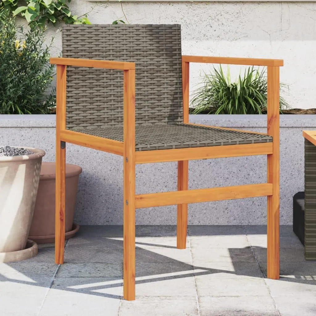Patio Chairs 2 Pack Gray Poly Rattan & Solid Wood Outdoor Lounge Chairs for Patio Deck Backyard with Comfortable Seat and Sturdy Frame