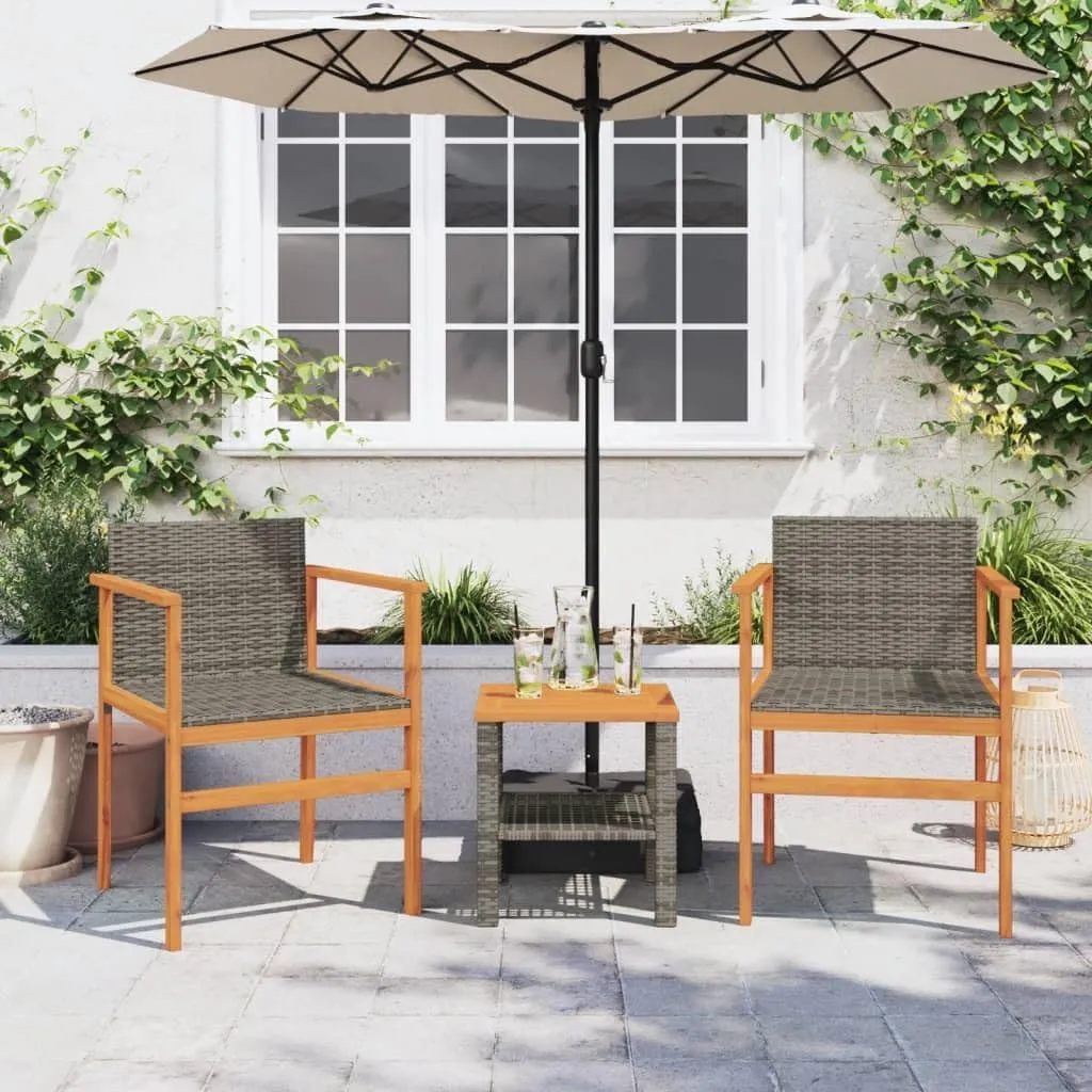 Patio Chairs 2 Pack Gray Poly Rattan & Solid Wood Outdoor Lounge Chairs for Patio Deck Backyard with Comfortable Seat and Sturdy Frame