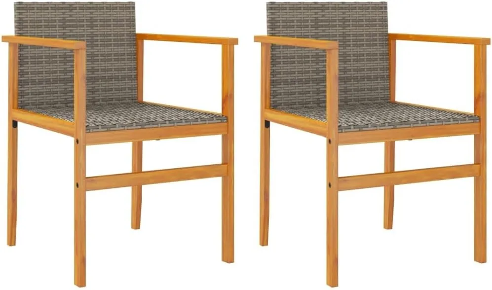 Patio Chairs 2 Pack Gray Poly Rattan & Solid Wood Outdoor Lounge Chairs for Patio Deck Backyard with Comfortable Seat and Sturdy Frame