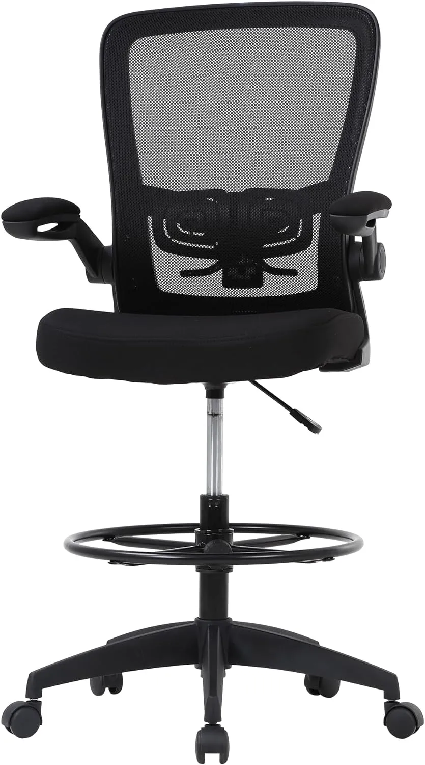 PayLessHere Ergonomic Drafting Chair Tall Office Chair High Adjustable Standing Desk Chair with Lumbar Support Mesh Back Footrest Flip-Up Arms for Office Computer Desk Standing Desk (Black)