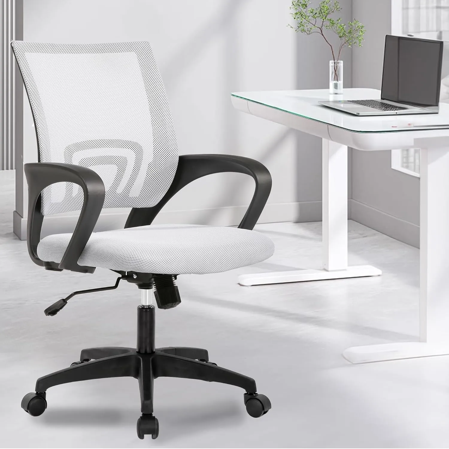 PayLessHere Home Office Desk Chair Ergonomic Computer Chair Adjustable Lumbar Support Armrest Executive with High Density Mesh 360 Degree for Men Women Adults,White
