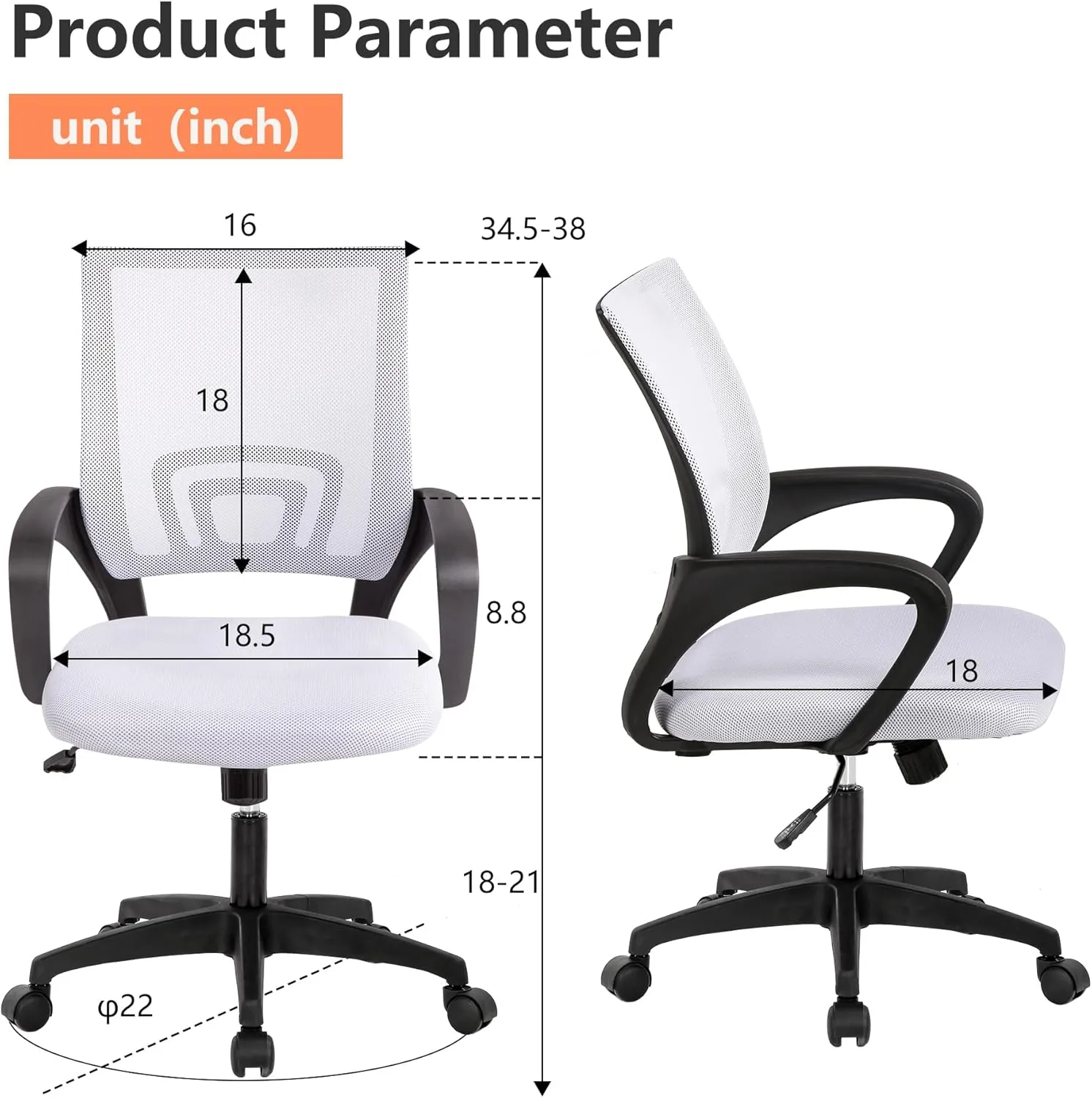PayLessHere Home Office Desk Chair Ergonomic Computer Chair Adjustable Lumbar Support Armrest Executive with High Density Mesh 360 Degree for Men Women Adults,White