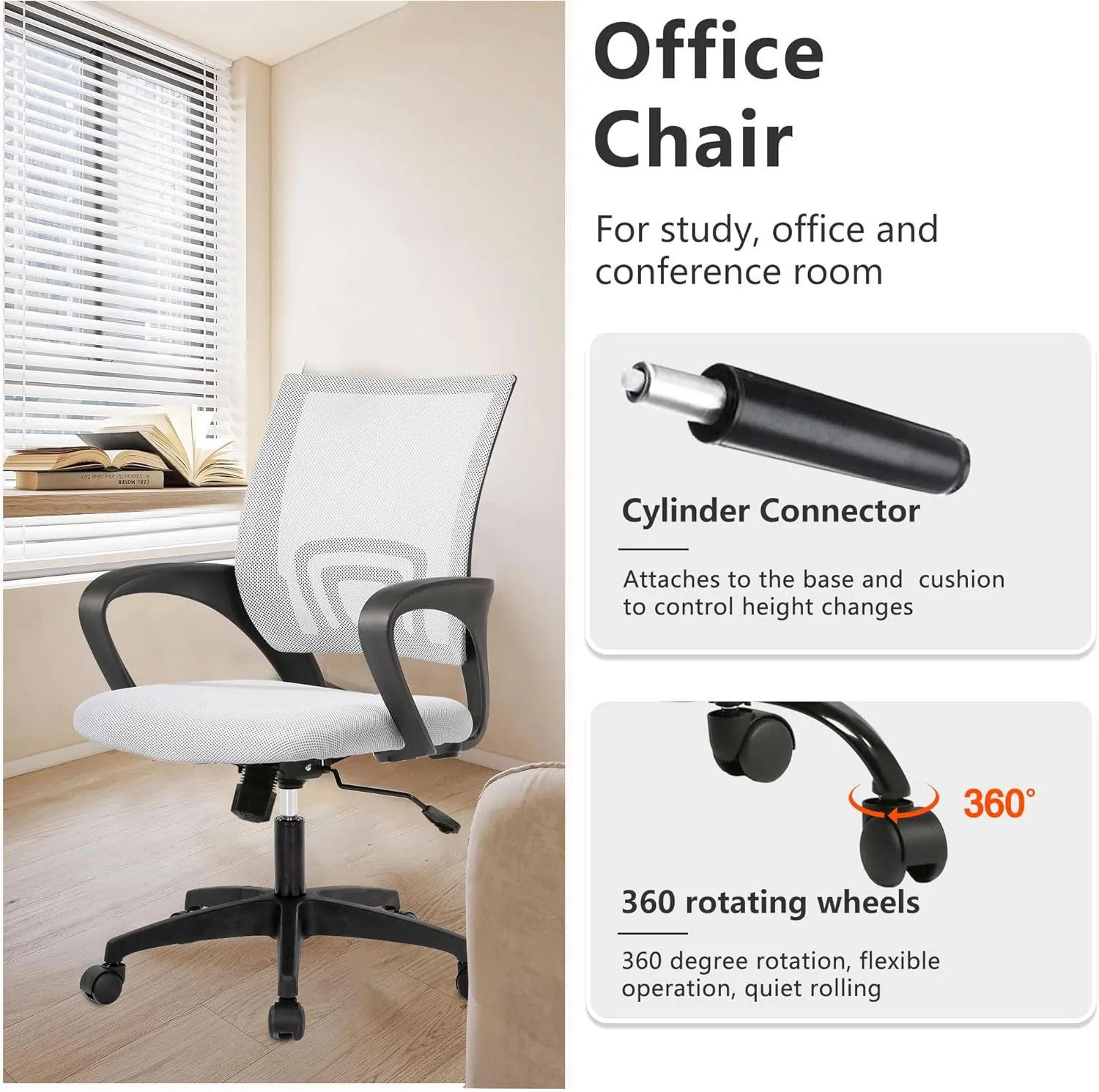 PayLessHere Home Office Desk Chair Ergonomic Computer Chair Adjustable Lumbar Support Armrest Executive with High Density Mesh 360 Degree for Men Women Adults,White