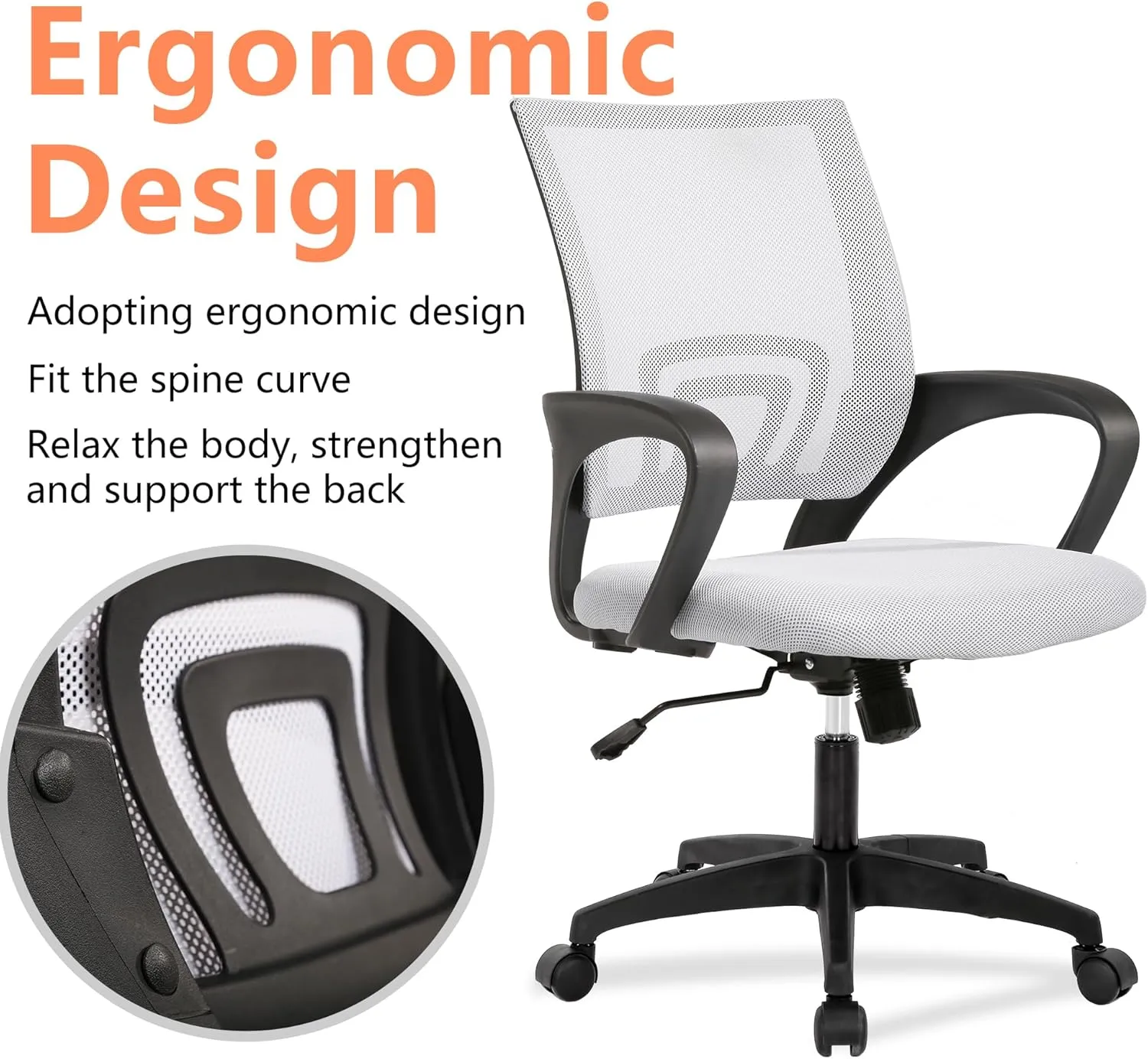 PayLessHere Home Office Desk Chair Ergonomic Computer Chair Adjustable Lumbar Support Armrest Executive with High Density Mesh 360 Degree for Men Women Adults,White