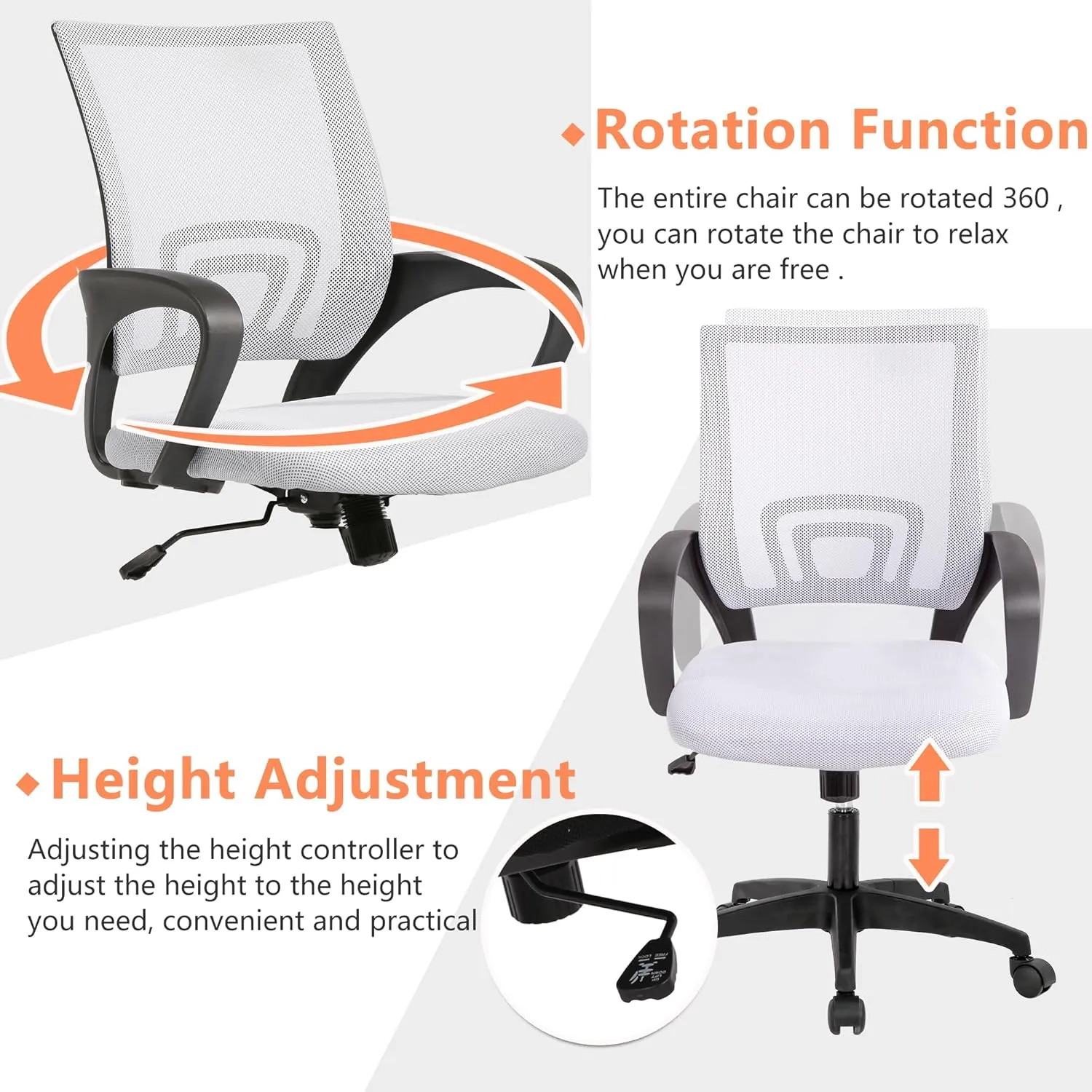 PayLessHere Home Office Desk Chair Ergonomic Computer Chair Adjustable Lumbar Support Armrest Executive with High Density Mesh 360 Degree for Men Women Adults,White