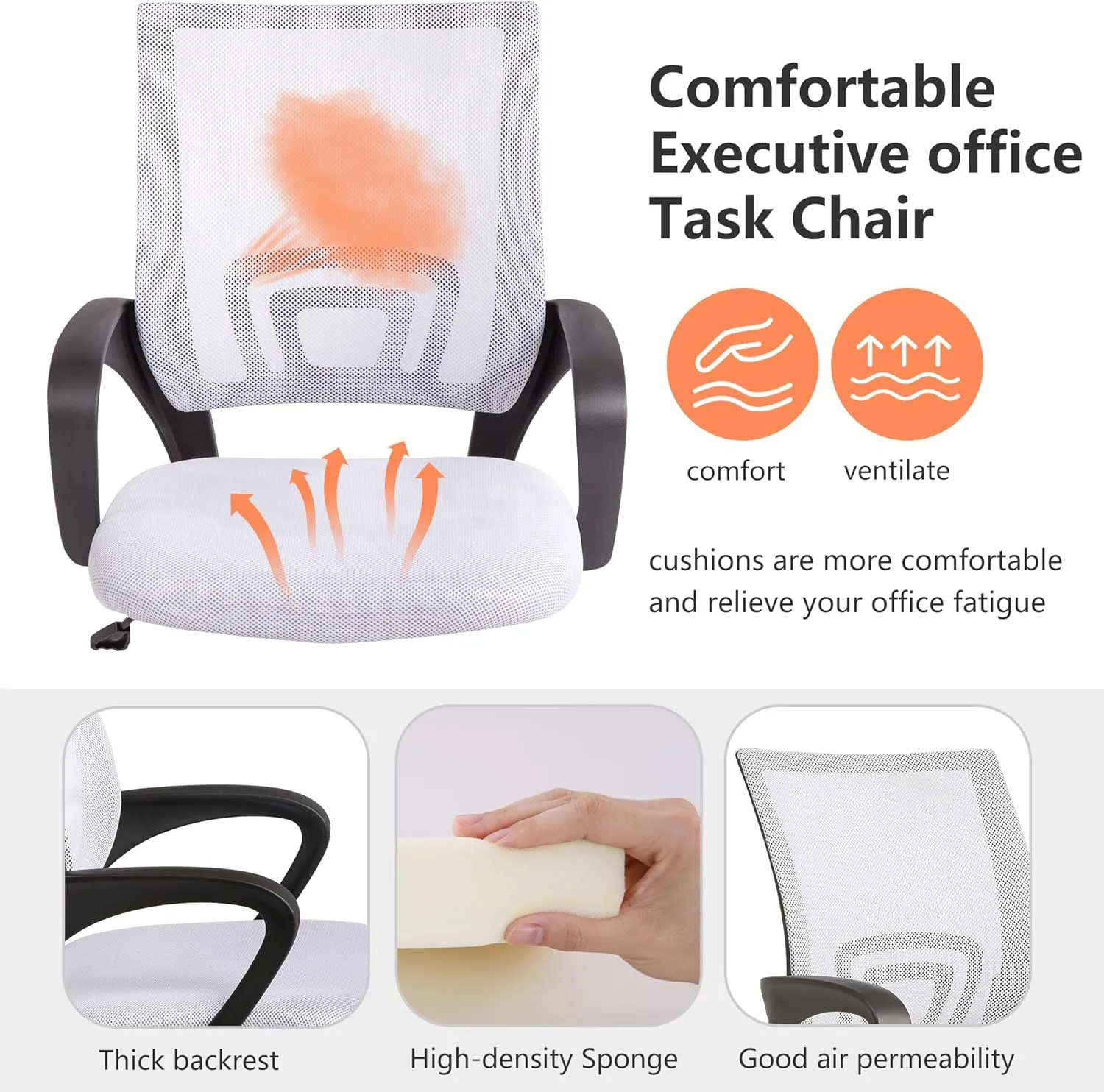PayLessHere Home Office Desk Chair Ergonomic Computer Chair Adjustable Lumbar Support Armrest Executive with High Density Mesh 360 Degree for Men Women Adults,White