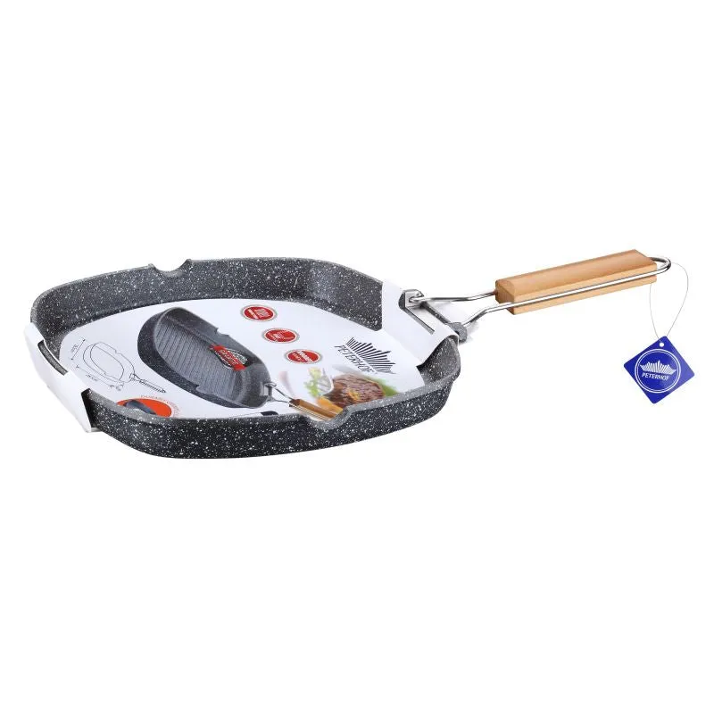Peterhof PH-25322; Square grill pan with foldable handle, Aluminum 28 cm