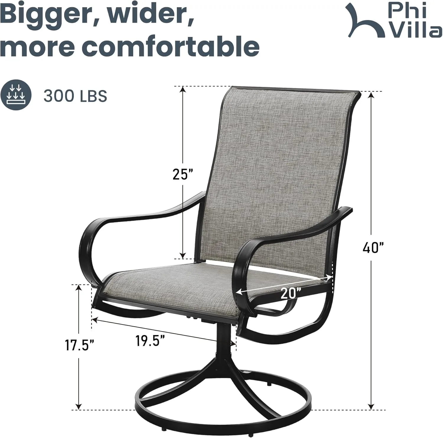 PHI VILLA Patio Swivel Dining Chairs Set of 6 Outdoor Metal Chair with Textilene Mesh Fabric, Patio Gentle Rocker Chair, Black Frame for Deck Garden