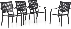 PHI VILLA Stackable Wrought Iron Patio Dining Chairs - Set of 4 Black Outdoor Chair Bistro Metal Chairs, Support 300 LBS