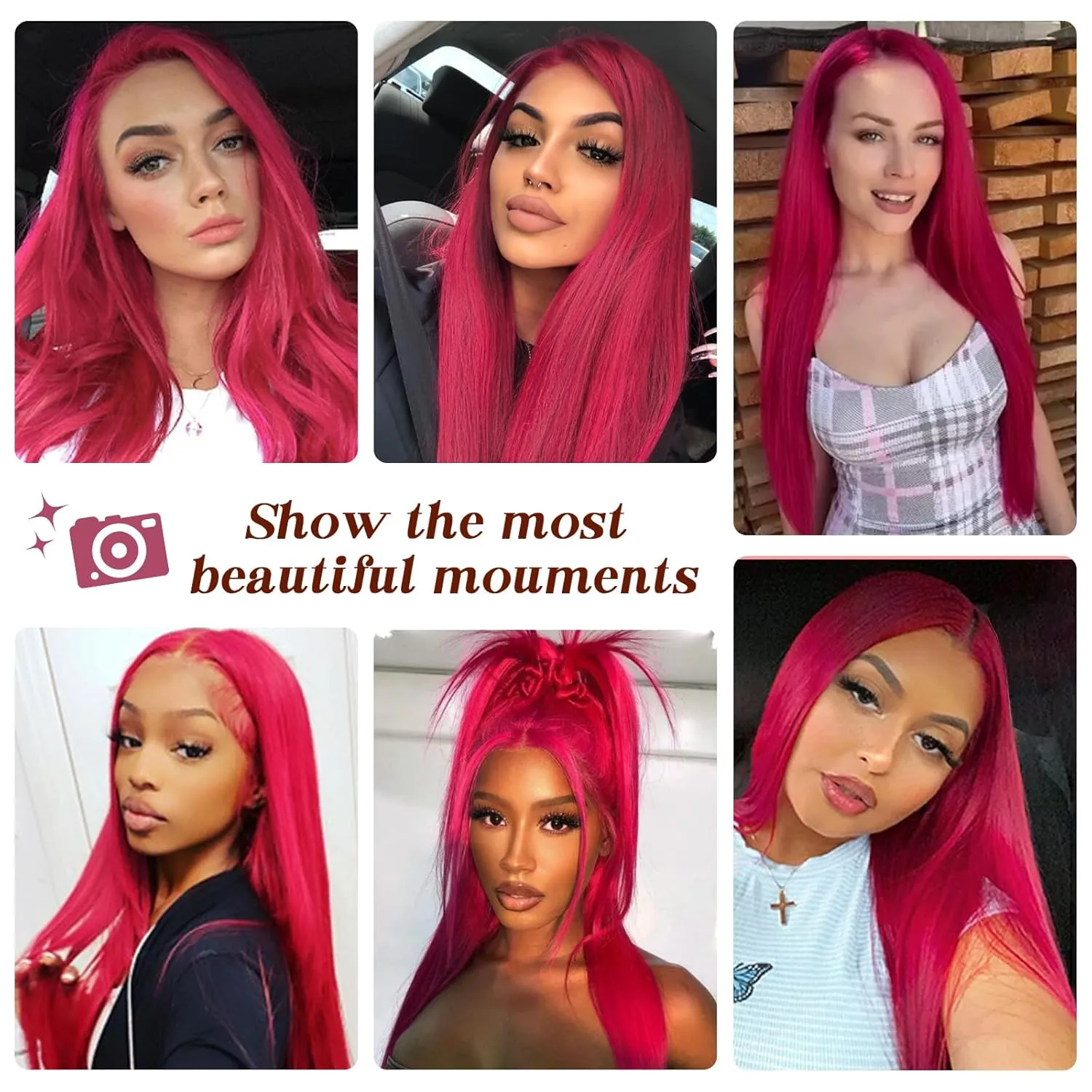 Pink Lace Front Wig Long Straight Hot Pink Wig 180% Density Pre Plucked Wig Natural Hairline Glueless Heat Resistant Fiber Hair Synthetic Lace Front Wigs For Fashion Women