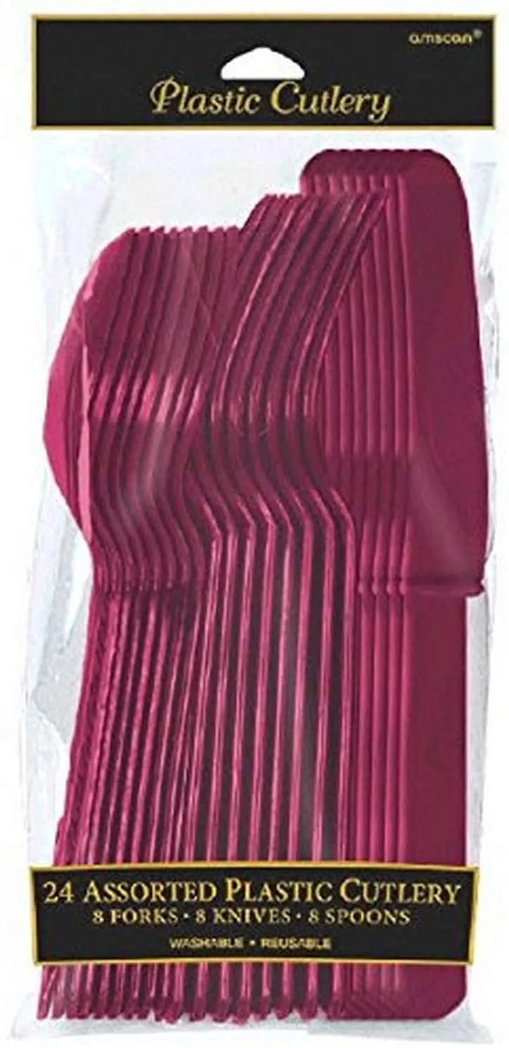 Plastic Cutlery Assorted - Burgandy Berry
