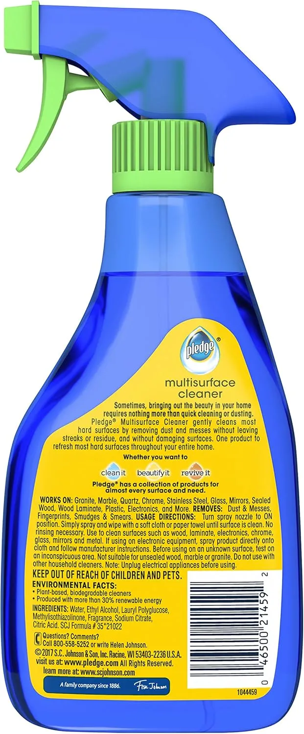 Pledge Multisurface Cleaner Trigger Spray, Fresh Citrus - Electronic, Stainless Steel & Glass Cleaner, 16 oz (3 pk)