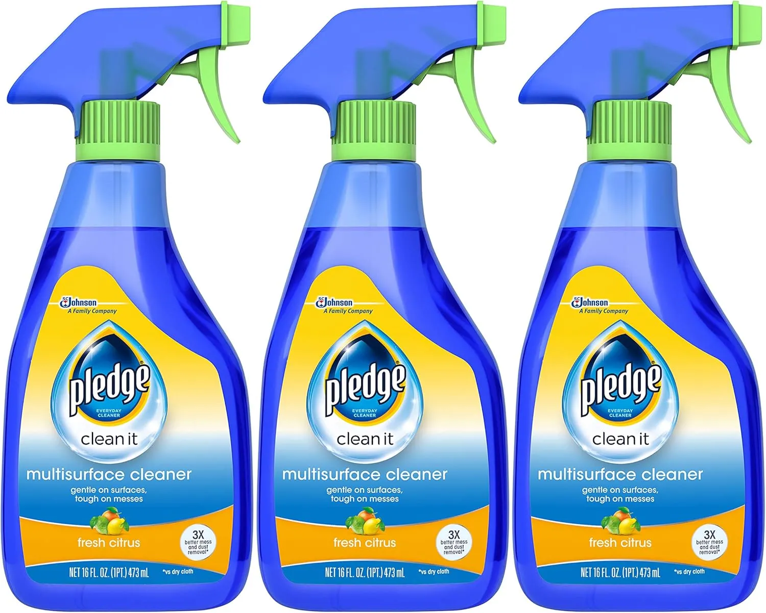 Pledge Multisurface Cleaner Trigger Spray, Fresh Citrus - Electronic, Stainless Steel & Glass Cleaner, 16 oz (3 pk)