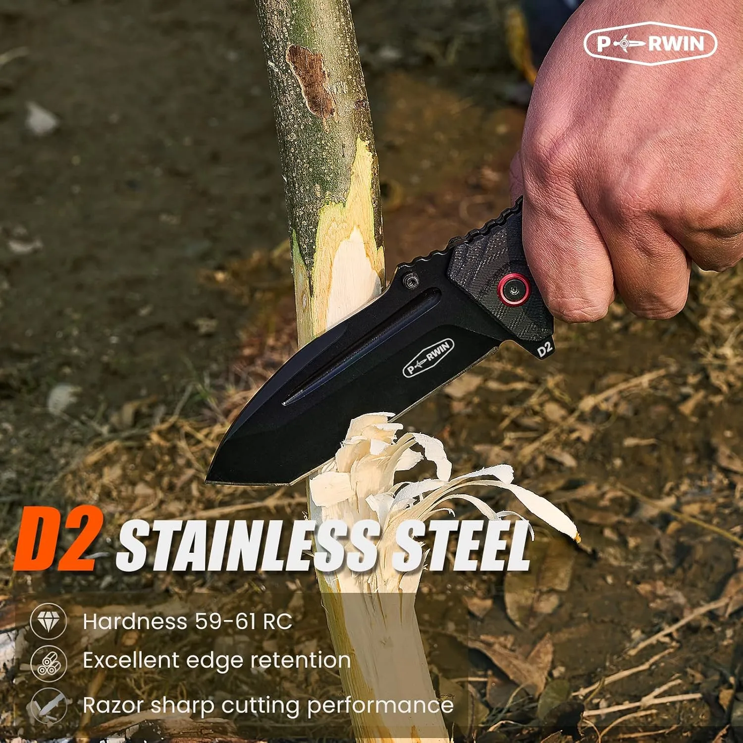 Pocket Knife - 4” D2 Steel Blade G10 Handle Folding Knife with Pocket Clip, One-handed Flipper Opening, Gifts for Men Dad Husband
