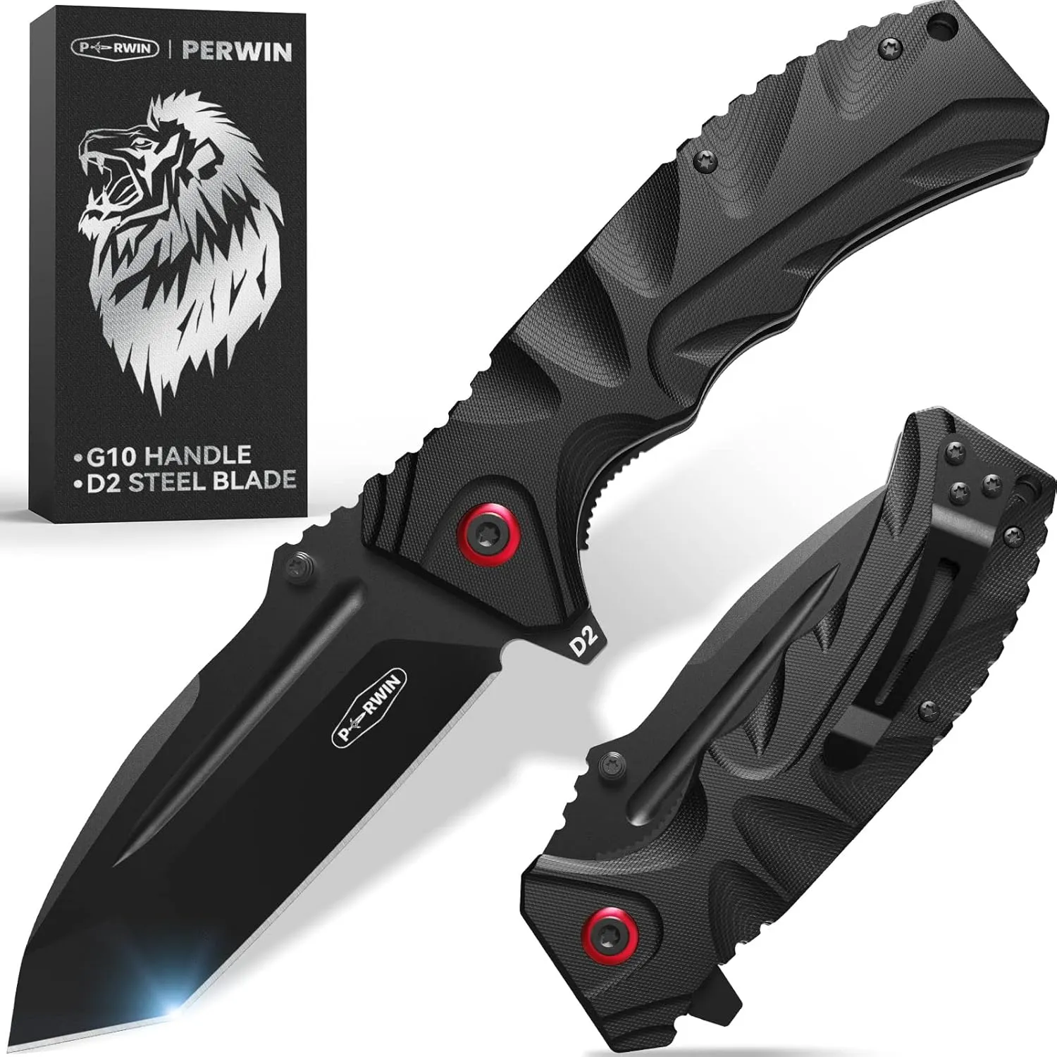 Pocket Knife - 4” D2 Steel Blade G10 Handle Folding Knife with Pocket Clip, One-handed Flipper Opening, Gifts for Men Dad Husband