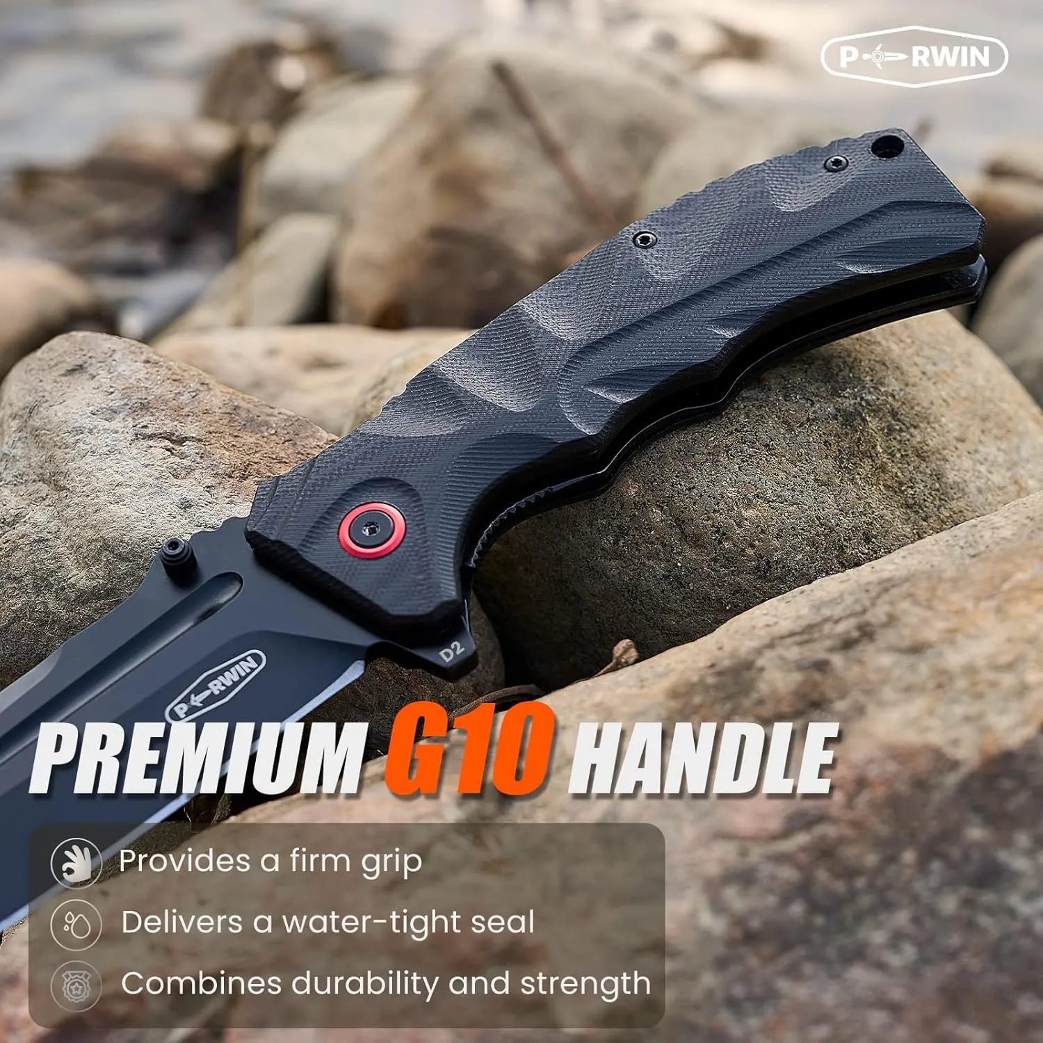 Pocket Knife - 4” D2 Steel Blade G10 Handle Folding Knife with Pocket Clip, One-handed Flipper Opening, Gifts for Men Dad Husband