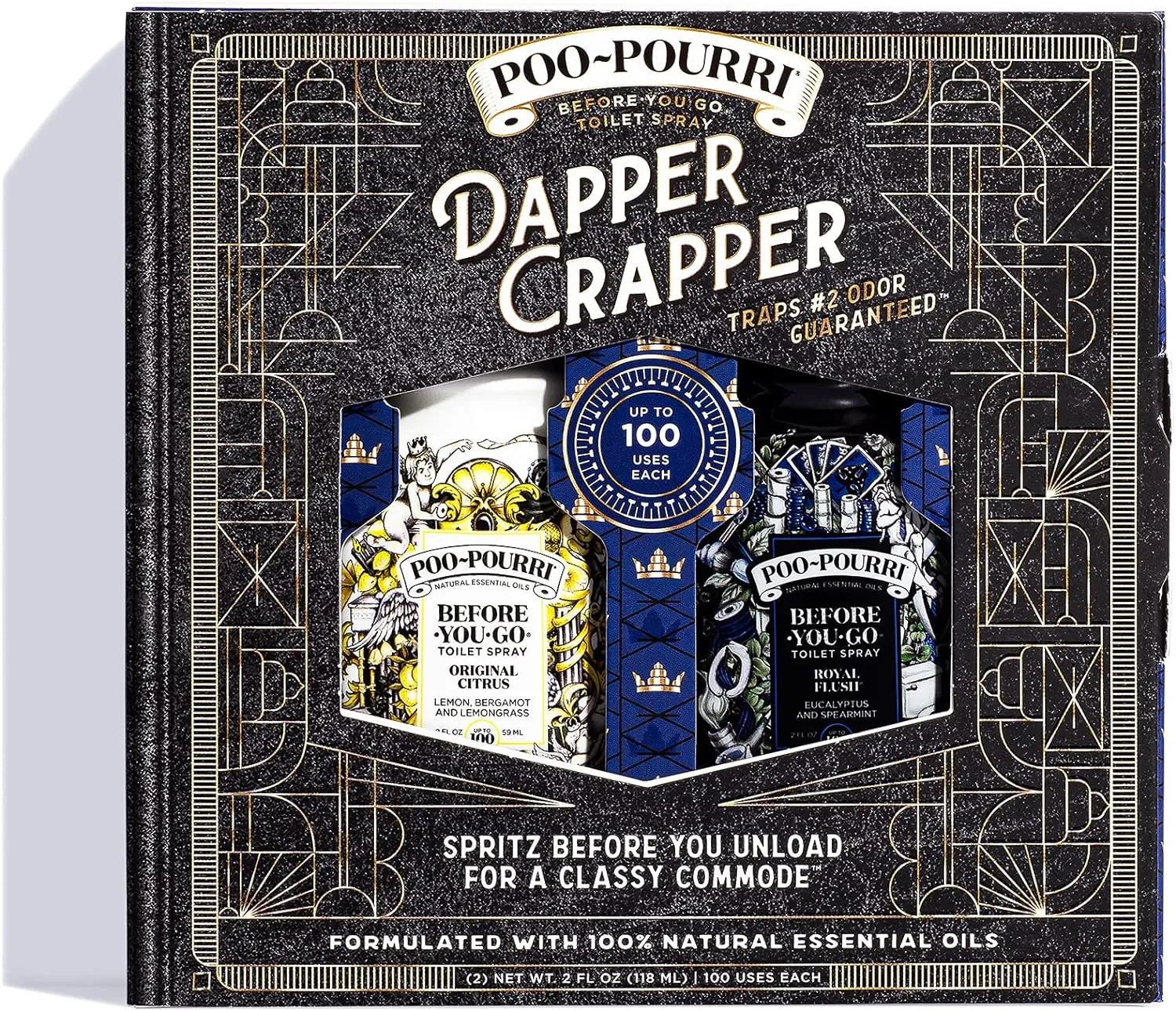 Poo-Pourri Before-You-Go Toilet Spray, Dapper Crapper, Gift Set Variety 2 Fl Oz - Original Citrus and Royal Flush