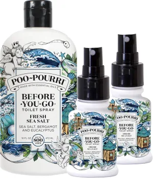 Poo-Pourri Before-You-Go Toilet Spray, Fresh Sea Salt, Refill Bottle 16 Fl Oz and 1.4 Fl Oz Spray x2-Sea Salt Bergamot Eucalyptus