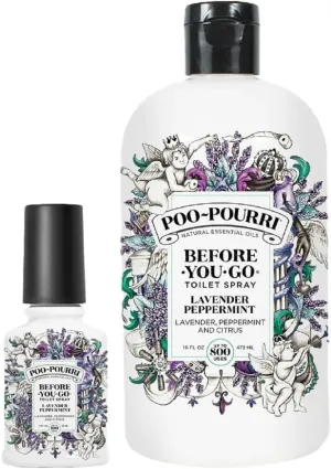 Poo-Pourri Before-You-Go Toilet Spray, Lavender Peppermint Bundle, 2 Fl Oz   Refill Bottle 16 Fl Oz - Lavender, Peppermint and Citrus