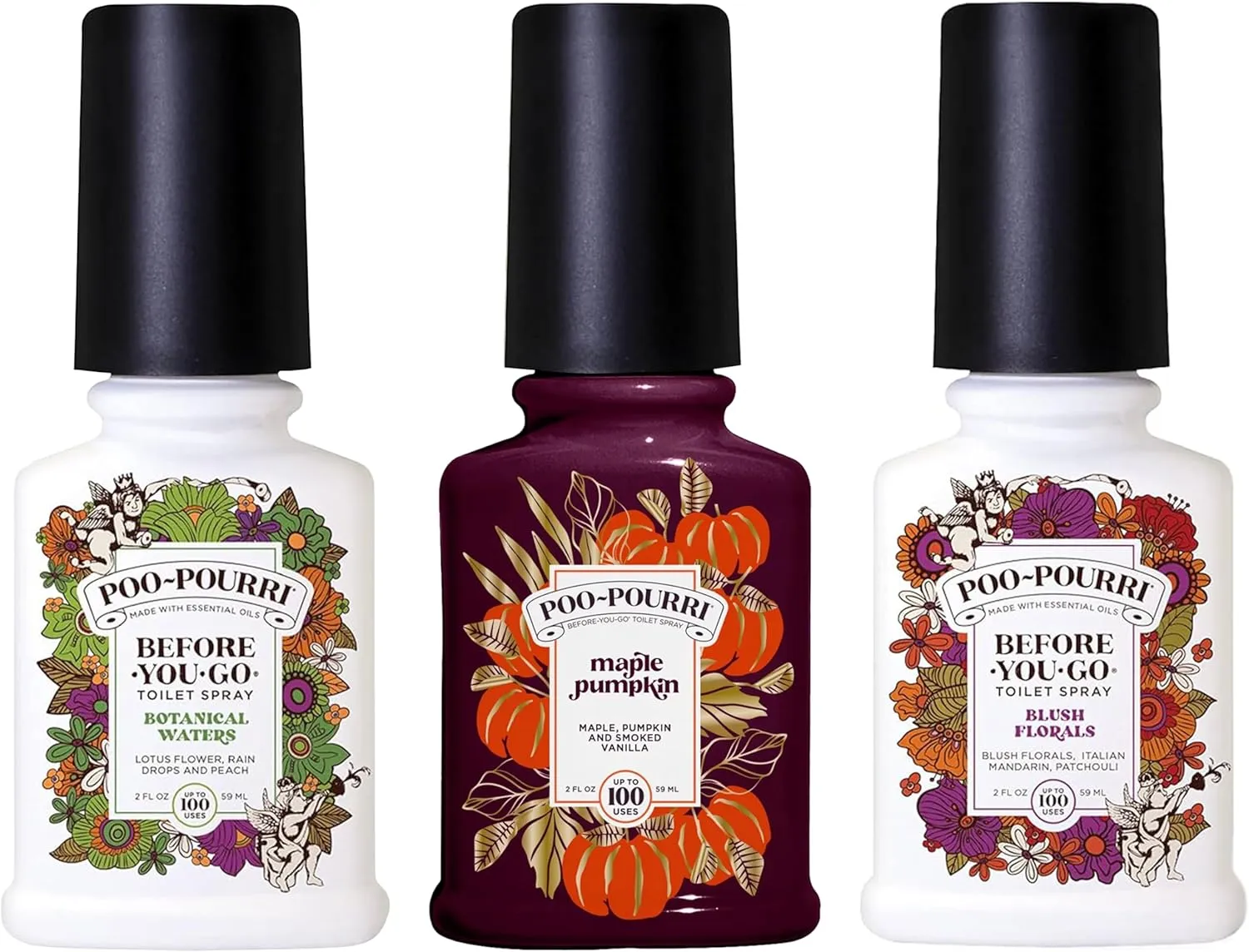 Poo-Pourri Before-You-Go Toilet Spray, Spring 2 Oz Variety Pack– Maple Pumpkin Blush Florals and Botanical Waters