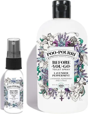 Poo-Pourri Lavender Peppermint 16 Ounce Refill Bottle and Fresh Air 1 Ounce Before You Go Toilet Spray