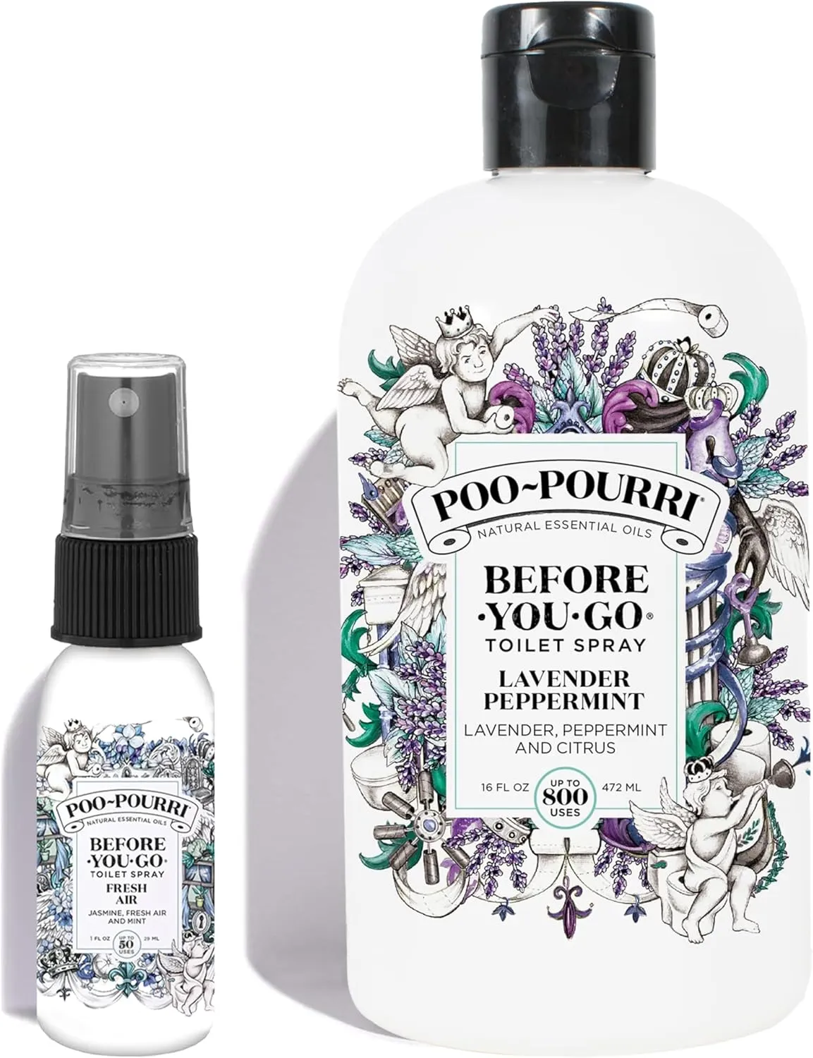 Poo-Pourri Lavender Peppermint 16 Ounce Refill Bottle and Fresh Air 1 Ounce Before You Go Toilet Spray