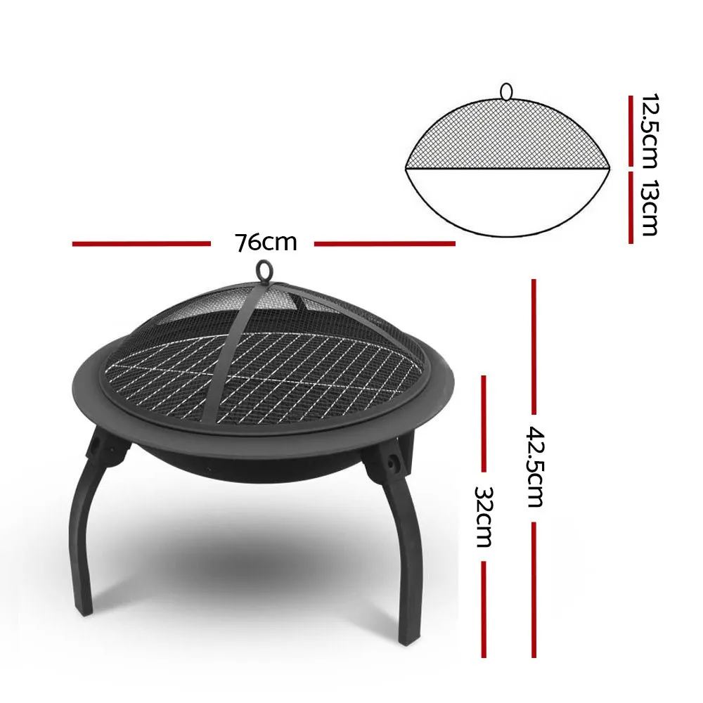 Portable 30" Fire Pit, BBQ, Charcoal, Grill Smoker