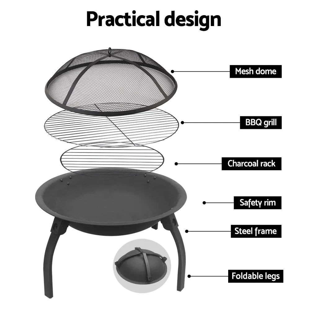 Portable 30" Fire Pit, BBQ, Charcoal, Grill Smoker