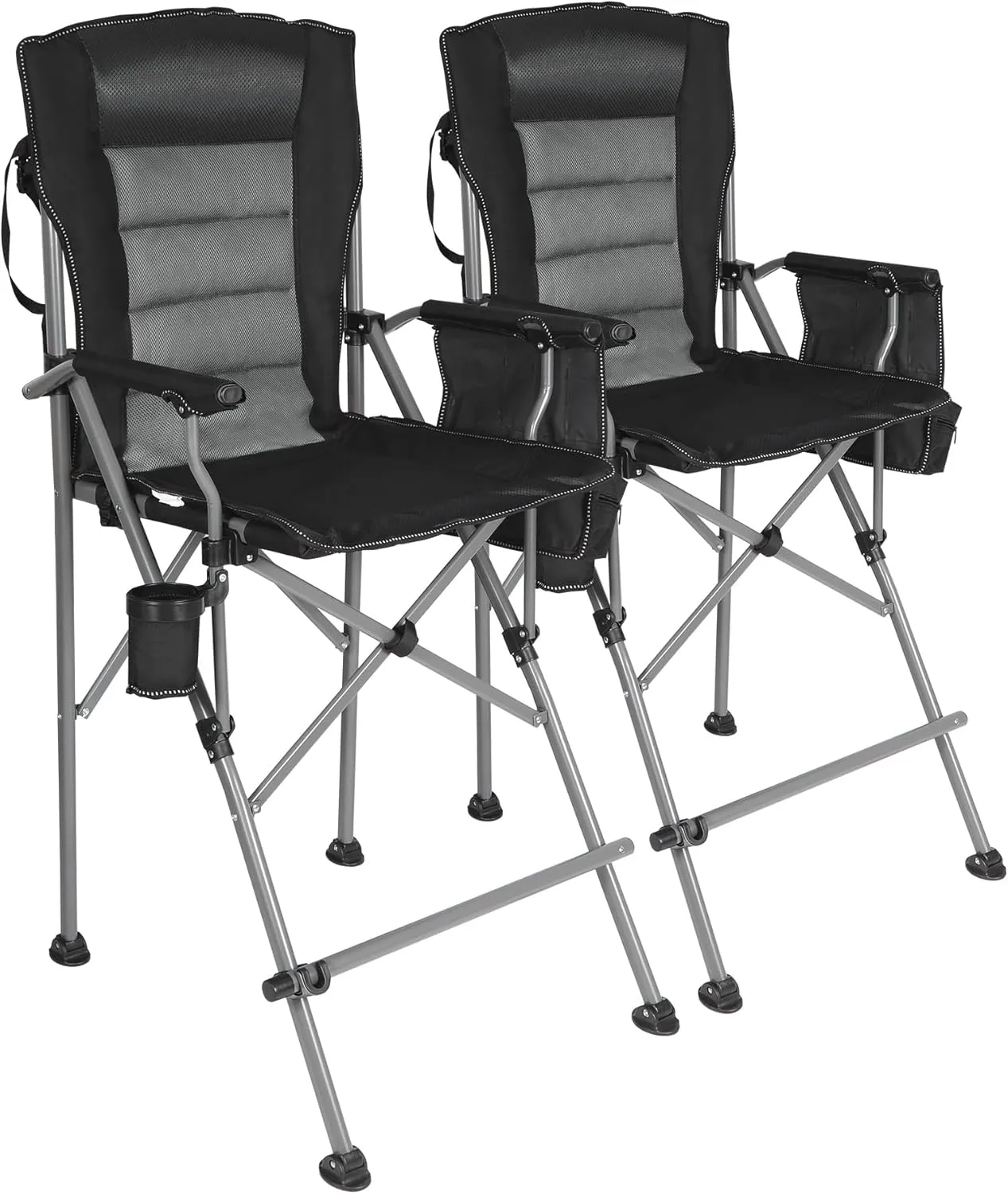 Portable Bar Height Foldable Director Chairs for Adults 330lbs, Extra Tall Folding Chairs for Camping Outside, Comfortable with Makeup Pocket, High Back and Footrest, Black,2Pack