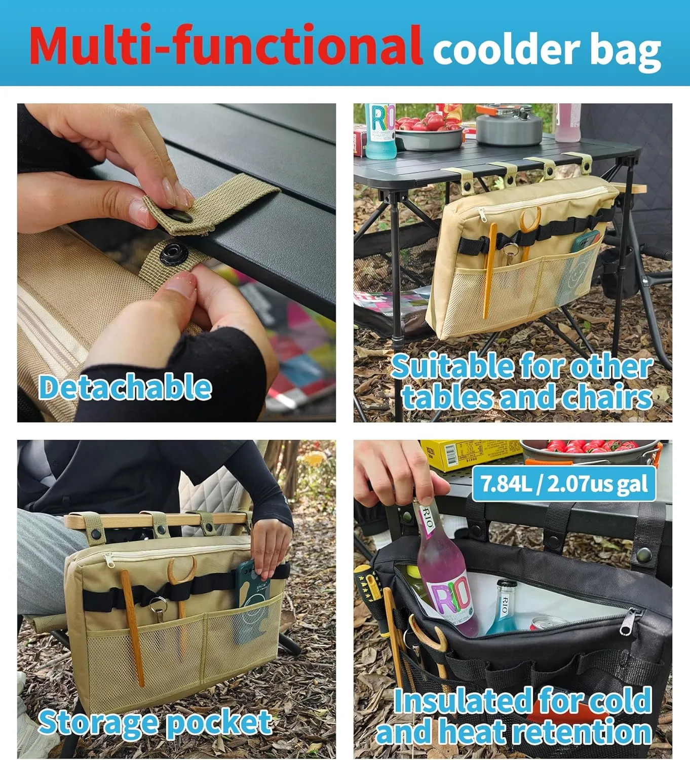 Portable Beach Chair - 4 Position, Camping Chair with Cooler Pouch, Headrest, Cup Holder, Shoulder Strap, Lightweight
