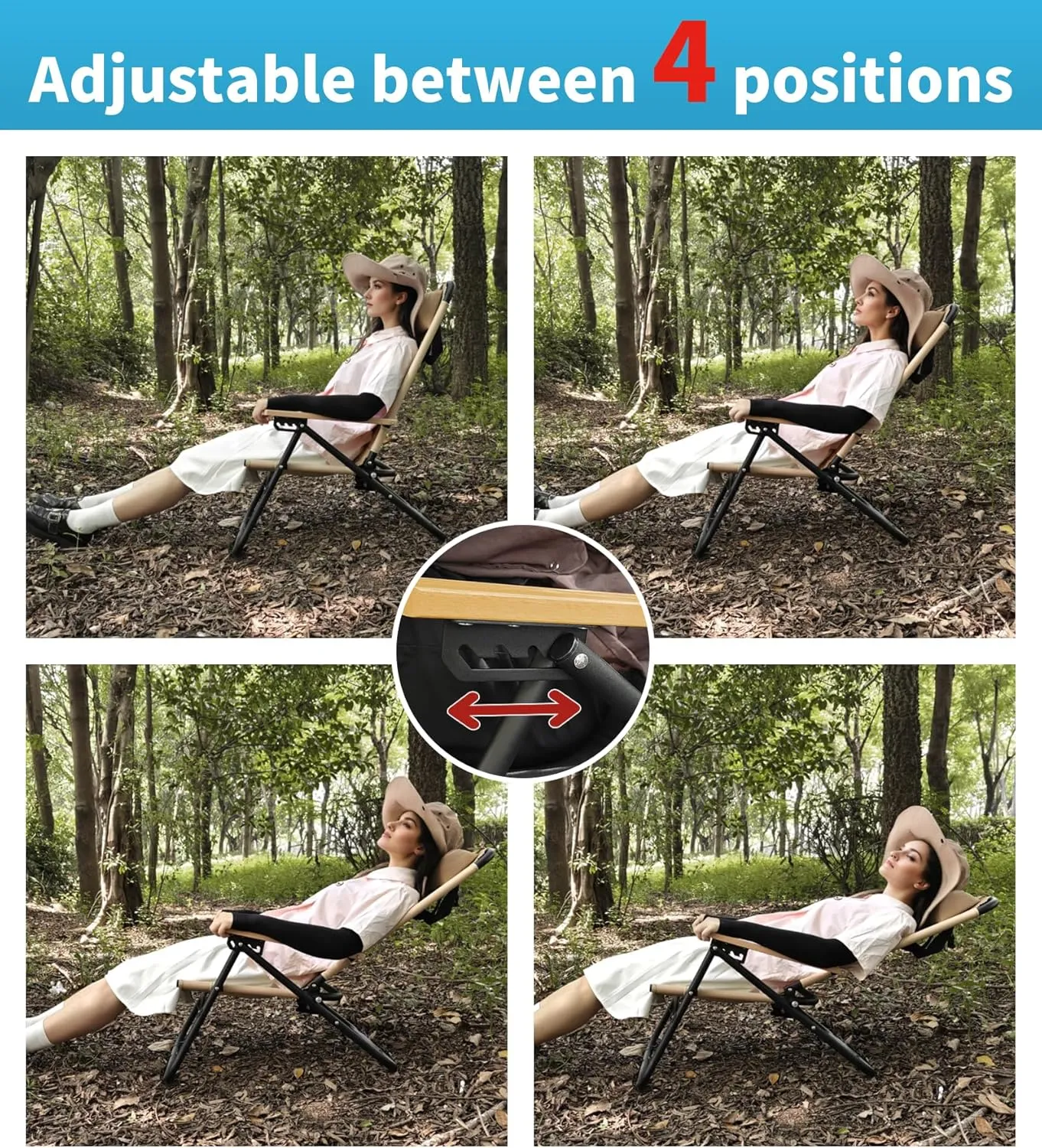 Portable Beach Chair - 4 Position, Camping Chair with Cooler Pouch, Headrest, Cup Holder, Shoulder Strap, Lightweight