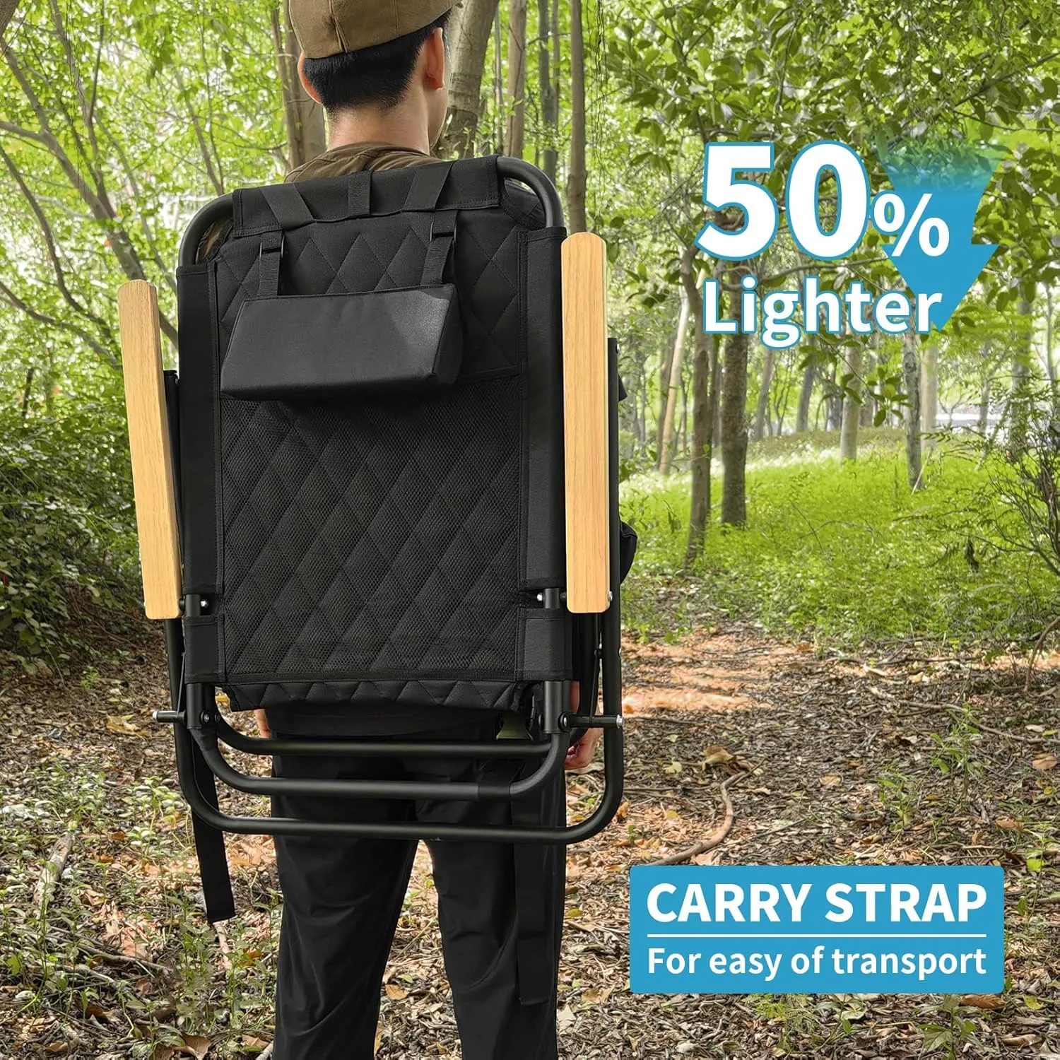Portable Beach Chair - 4 Position, Camping Chair with Cooler Pouch, Headrest, Cup Holder, Shoulder Strap, Lightweight