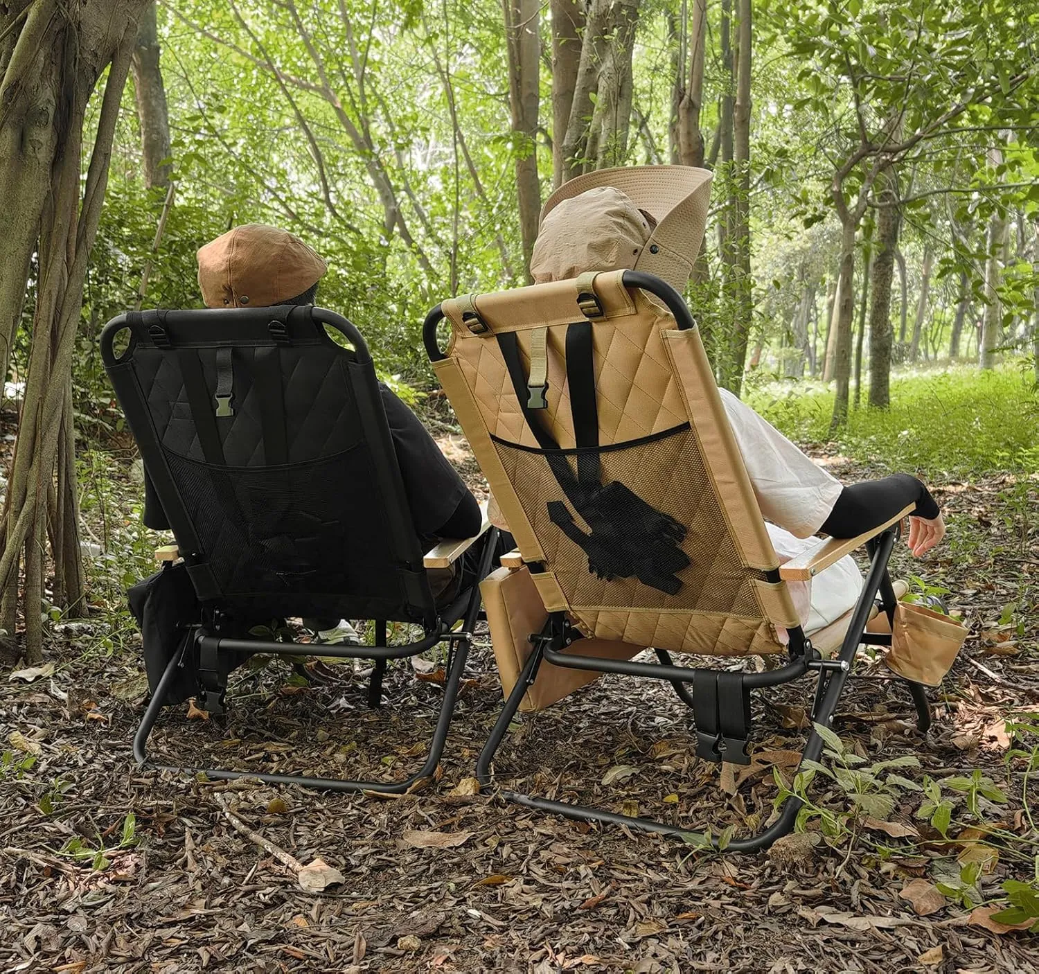 Portable Beach Chair - 4 Position, Camping Chair with Cooler Pouch, Headrest, Cup Holder, Shoulder Strap, Lightweight