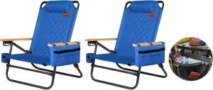 Portable Beach Chair - 4 Position, Camping Chair with Cooler Pouch, Headrest, Cup Holder, Shoulder Strap, Lightweight
