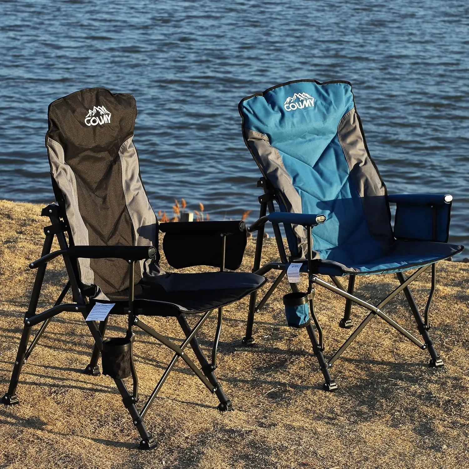 Portable Camping Chair,Adjustable High Back Camp Chair Oversized Folding Chair with Padded Lumbar Support,Side Pocket,Carry Bag,Outdoor Chair for Beach Garden Lawn,Heavy Duty Supports 400lbs(Blue)
