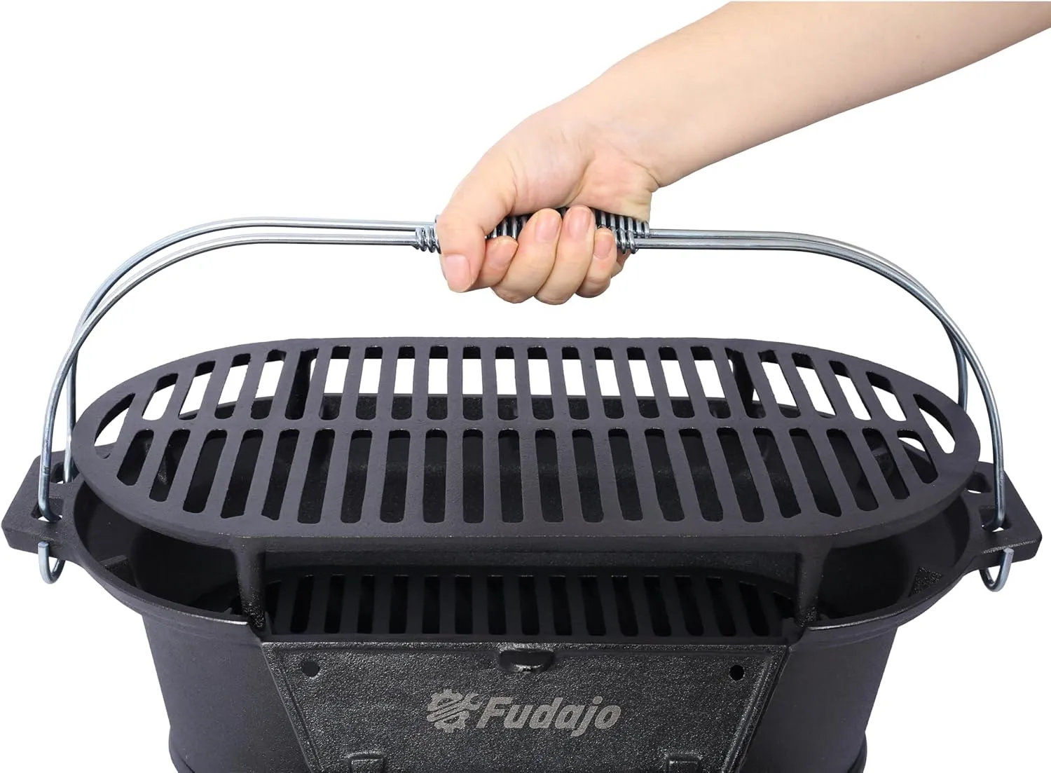 Portable Cast Iron Charcoal BBQ Grill - Oval Hibachi Grill for Outdoor Camping, Tailgating & Picnics (Oval)