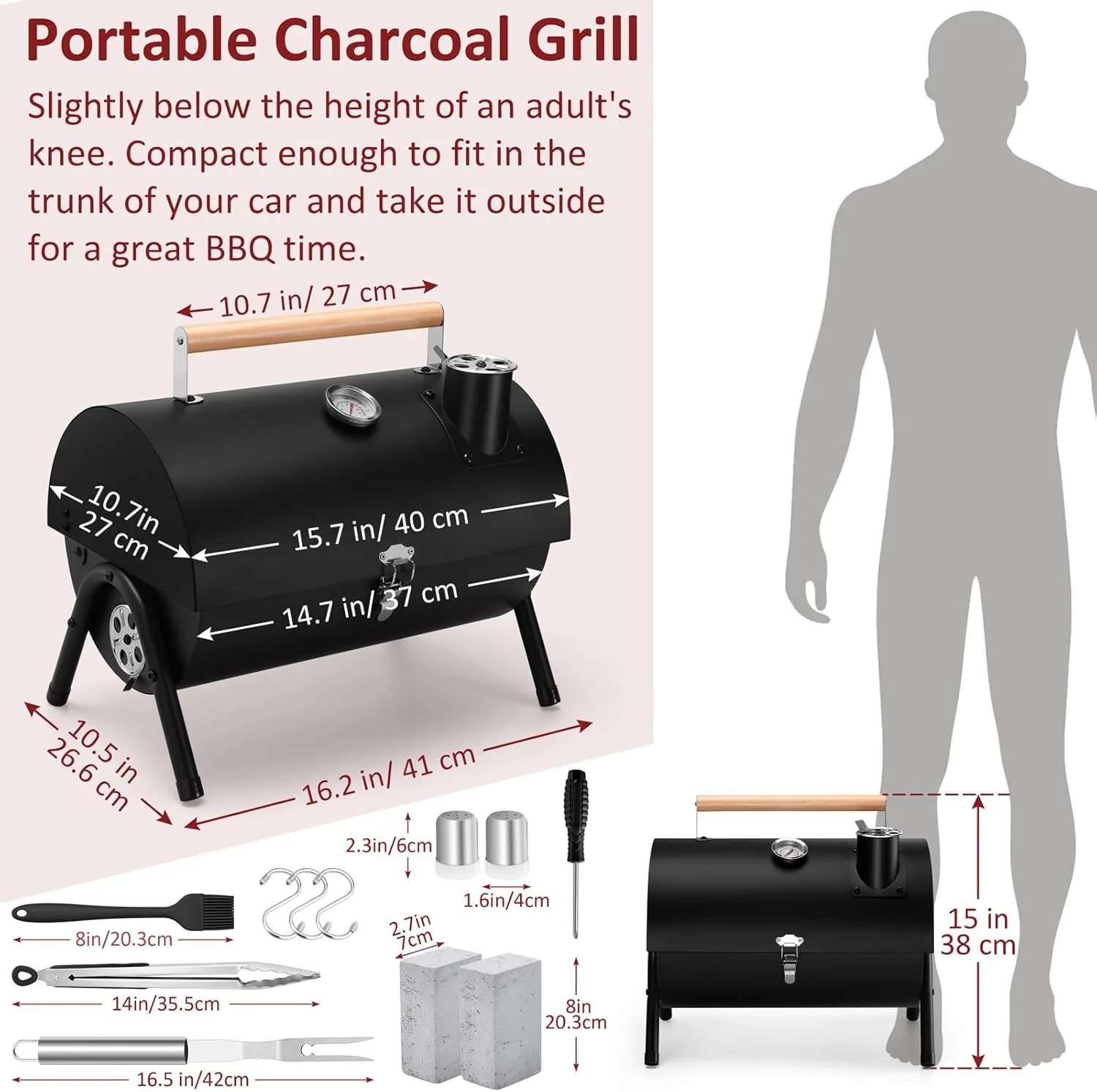 Portable Charcoal Grill Set of 12, Leonyo Tabletop Charcoal Grills, Compact Small BBQ Grill with Griddle Accessories for Outdoor Camping, Patio, Backyard, Beach, RV Traveling
