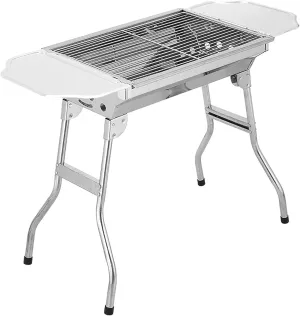 Portable Charcoal Grill with Two Side Storage Plate, Outdoor Barbecue Hand Blower, for Camping Cooking Picnic