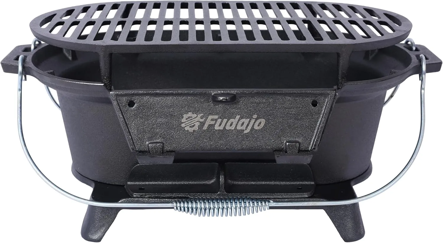 Portable Enameled Cast Iron Grill with Carrying Handles, Compact Charcoal Grill for Outdoor Cooking, Black
